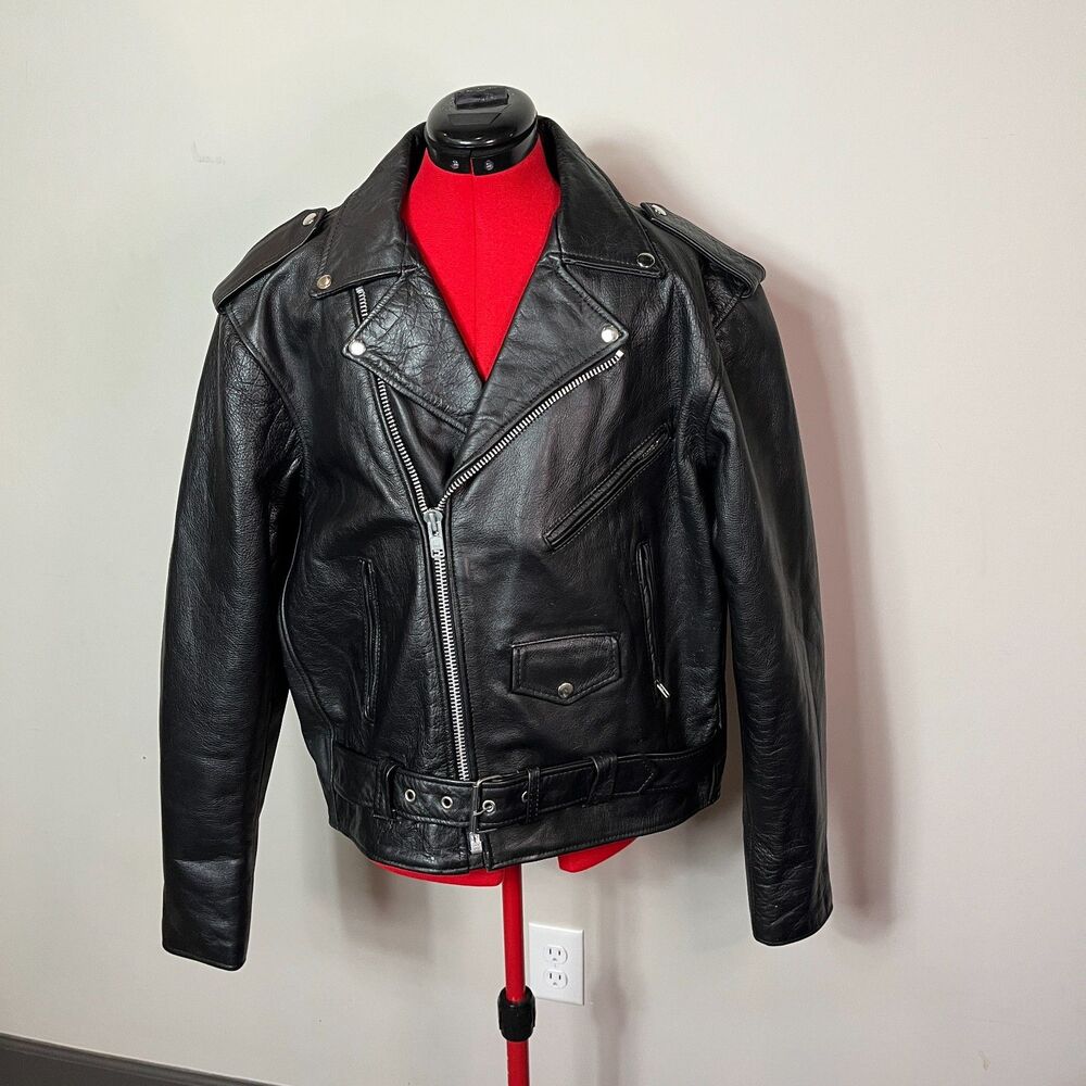 Vintage 90s Unik Leather Moto Biker Jacket Size 46